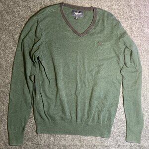 American Eagle Mens Sweater Dark Green Long Sleeve V Neck Pullover Small